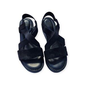 Born Womens Black Fabric And Leather Upper Wedge Slingback Sandals Size 9M